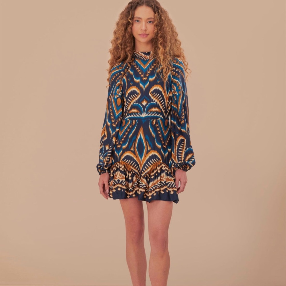 FARM Rio Blue Pineapple Ikat Lenzing™ Ecovero™ Viscose Mini Dress